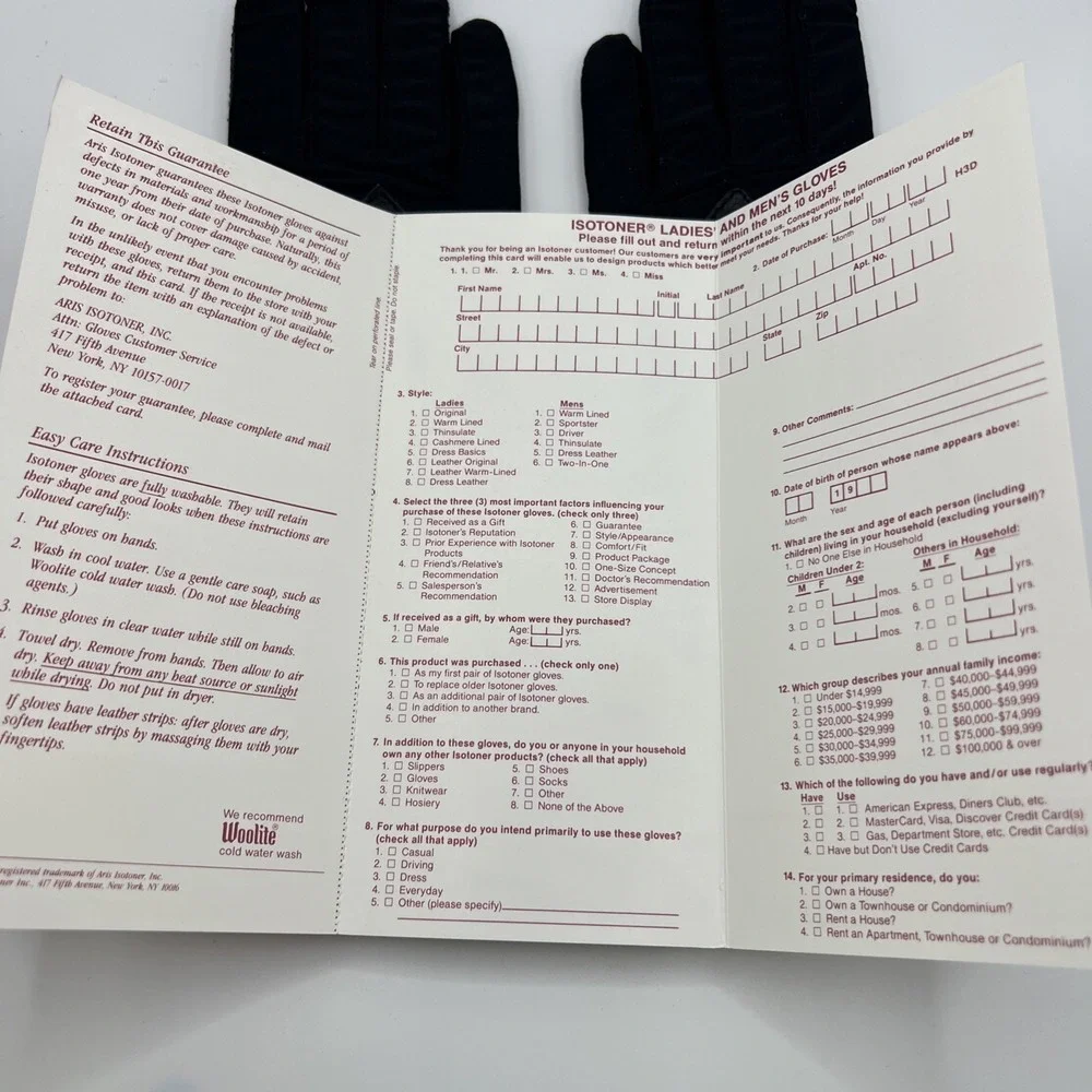 Vintage Isotoner Cashmere Lined Gloves Black Never Worn Original Box One Size - Picture 6 of 7